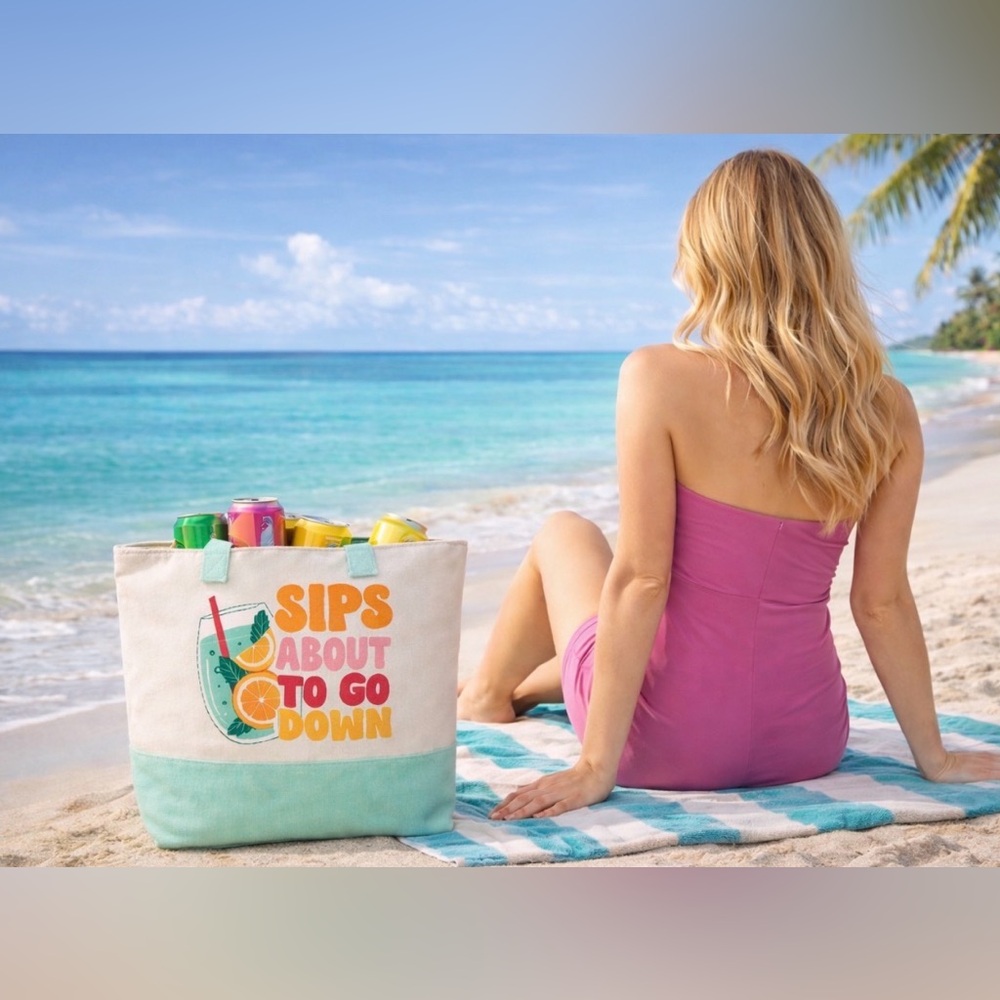 “SIPS ABOUT TO GO DOWN” Beach Tote Bag